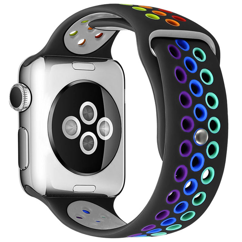 For Apple Watch Series 9 8 7 41mm 6 5 4 SE (2023) SE(2022) SE 40mm 3 2 1 38mm Dual Color Rainbow Silicone Watch Strap Adjustable Wrist Band For Apple Watch Series 9 8 7 41mm 6 5 4 SE (2023) SE(2022) SE 40mm 3 2 1 38mm Dual Color Rainbow Silicone Watch Strap Adjustable Wrist Band